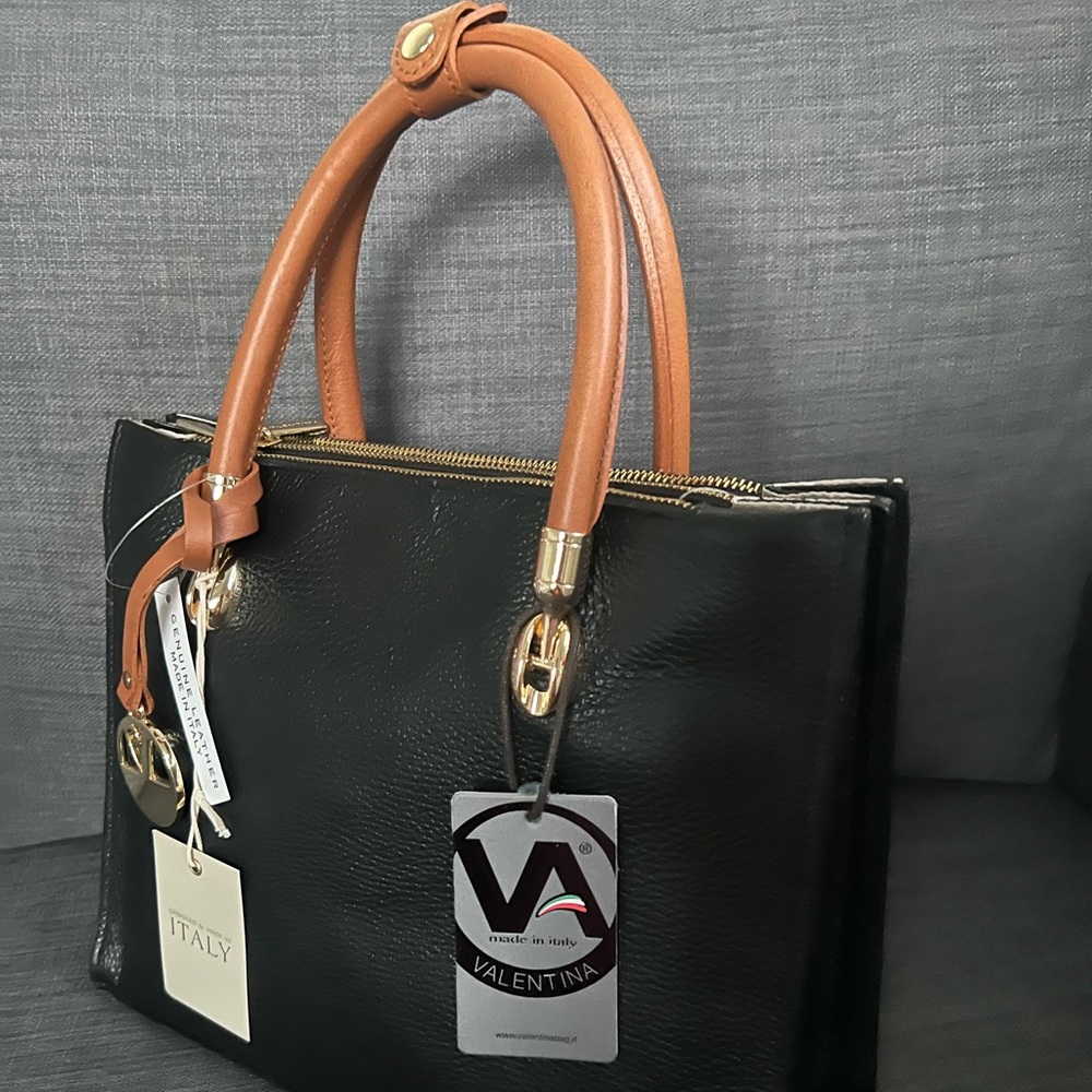 NWT VALENTINA LEATHER SATCHEL TOTE BAG PURSE - Picture 2 of 10